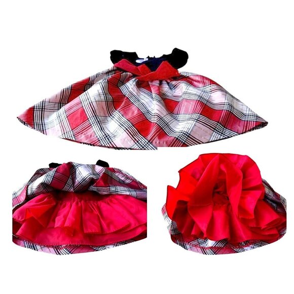 Bonnie Jean Velour Red Plaid Dress Toddler Girl 3T Christmas Bows Valentine EUC - Picture 5 of 12